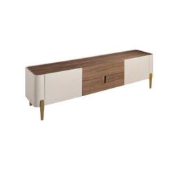 Angel Cerda Elegant Beige Wood Tv Stand With Golden Steel Accents And Walnut Top