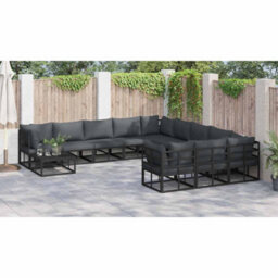 Berkfield Garden Sofa Set With Cushion 12 Pcs Black Aluminium - thumbnail 4