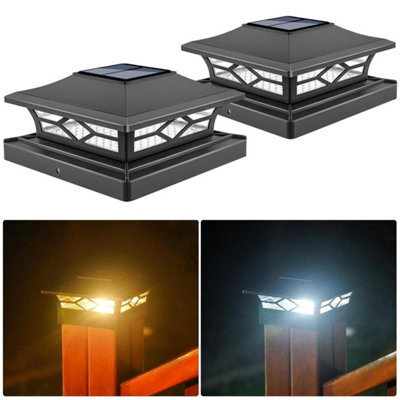 Led Solar Powered Deck Post Lights Garden Cap Square Landscape Fence Lamps Black 2Pcs - image 1