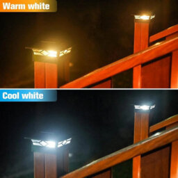 Led Solar Powered Deck Post Lights Garden Cap Square Landscape Fence Lamps Black 2Pcs - thumbnail 3