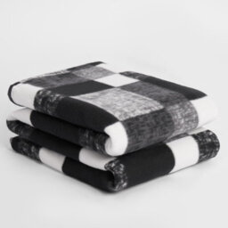 Ohs Tartan Check Fleece Throw Winter Warm Soft Blanket - 200 X 240Cm - Black - thumbnail 1