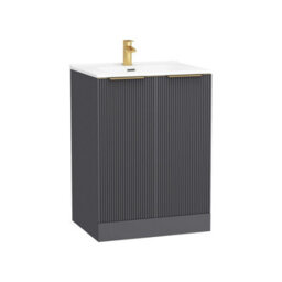 Royal Bathrooms Evora 700mm Graphite Grey Fluted Floor Standing Bathroom Vanity Unit 2 Door With Ceramic Basin Sink & Brass Handle - thumbnail 6