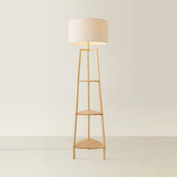 Valuelights Hiru Natural 3 Tier Shelf Floor Lamp With Cream Boucle Shade And Bulb - thumbnail 4