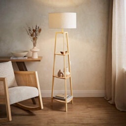 Valuelights Hiru Natural 3 Tier Shelf Floor Lamp With Cream Boucle Shade And Bulb - thumbnail 2