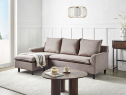 Beliani Corner Sofa 3 Seater Elvenes Velvet Taupe Right Hand - thumbnail 2