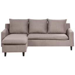 Beliani Corner Sofa 3 Seater Elvenes Velvet Taupe Right Hand - thumbnail 1