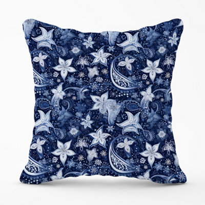 Warren Reed Designer Paisley Christmas Stars Blue Cushions 60Cm X 60Cm - image 1