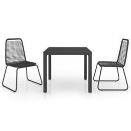 Berkfield 3 Piece Garden Dining Set Pvc Rattan Black - thumbnail 2