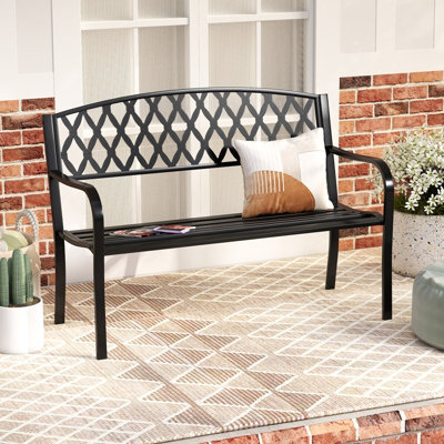 Gainoom 2-Seater Garden Black Bench Heavy-Duty Metal Loveseat For 2-3 People - image 1