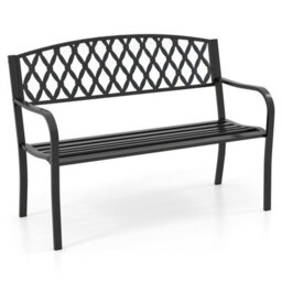 Gainoom 2-Seater Garden Black Bench Heavy-Duty Metal Loveseat For 2-3 People - thumbnail 9