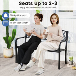Gainoom 2-Seater Garden Black Bench Heavy-Duty Metal Loveseat For 2-3 People - thumbnail 7