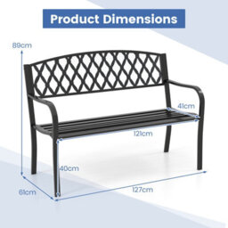 Gainoom 2-Seater Garden Black Bench Heavy-Duty Metal Loveseat For 2-3 People - thumbnail 2