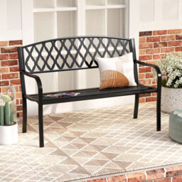 Gainoom 2-Seater Garden Black Bench Heavy-Duty Metal Loveseat For 2-3 People - thumbnail 1