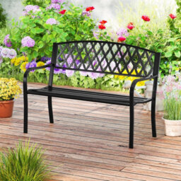 Gainoom 2-Seater Garden Black Bench Heavy-Duty Metal Loveseat For 2-3 People - thumbnail 4