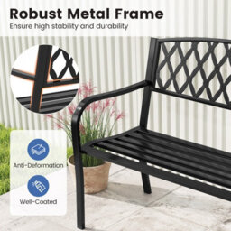 Gainoom 2-Seater Garden Black Bench Heavy-Duty Metal Loveseat For 2-3 People - thumbnail 6
