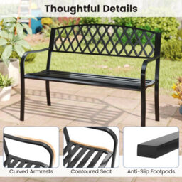 Gainoom 2-Seater Garden Black Bench Heavy-Duty Metal Loveseat For 2-3 People - thumbnail 5