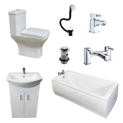 Hydros Modern Bathroom Suite 1700mm Bath Square Style Inc Taps And 550mm Vanity Unit - image 1