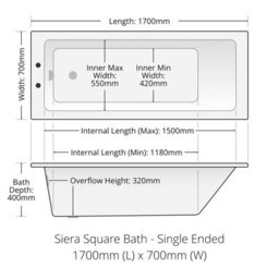 Hydros Modern Bathroom Suite 1700mm Bath Square Style Inc Taps And 550mm Vanity Unit - thumbnail 4