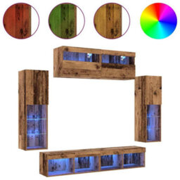 Berkfield 8 Piece Tv Wall Units With Led Old Wood Engineered Wood - thumbnail 4