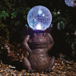 Solar Powered Led Frog Garden Ornament - Hand Painted Polyresin Sculpture With Light Up Crackle Glass Ball - H38 X W21 X D15Cm - thumbnail 6