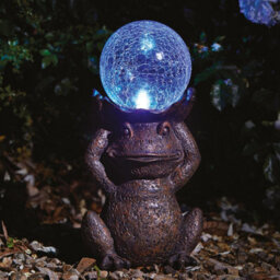 Solar Powered Led Frog Garden Ornament - Hand Painted Polyresin Sculpture With Light Up Crackle Glass Ball - H38 X W21 X D15Cm - thumbnail 5