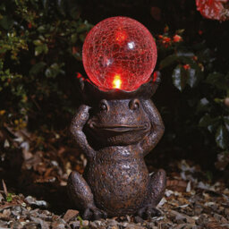 Solar Powered Led Frog Garden Ornament - Hand Painted Polyresin Sculpture With Light Up Crackle Glass Ball - H38 X W21 X D15Cm - thumbnail 7