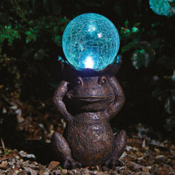Solar Powered Led Frog Garden Ornament - Hand Painted Polyresin Sculpture With Light Up Crackle Glass Ball - H38 X W21 X D15Cm - thumbnail 4