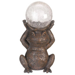 Solar Powered Led Frog Garden Ornament - Hand Painted Polyresin Sculpture With Light Up Crackle Glass Ball - H38 X W21 X D15Cm - thumbnail 3