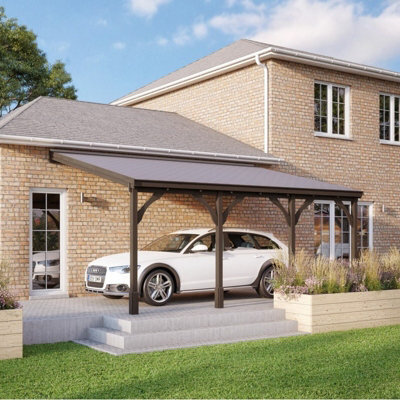 Felt Shingle Roof Car Port 4 Post - Wood - L200 X W722 Cm - Rustic Brown - image 1