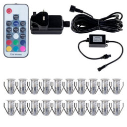 First Choice Lighting Set Of 20 15mm Stainless Steel Ip67 Rgb Colour Changing Led Plinth Decking Kit