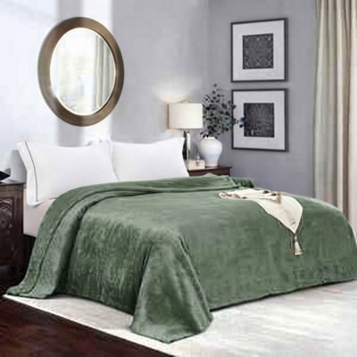 Olive Faux Fur Fleece Blanket King Size 200 X 240Cm Soft Reversible Throw - image 1