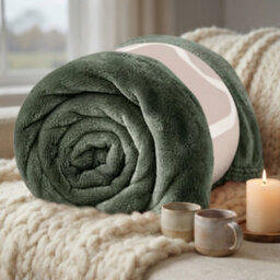 Olive Faux Fur Fleece Blanket King Size 200 X 240Cm Soft Reversible Throw - thumbnail 5