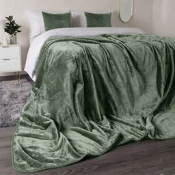 Olive Faux Fur Fleece Blanket King Size 200 X 240Cm Soft Reversible Throw - thumbnail 2