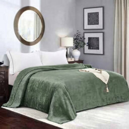 Olive Faux Fur Fleece Blanket King Size 200 X 240Cm Soft Reversible Throw - thumbnail 1