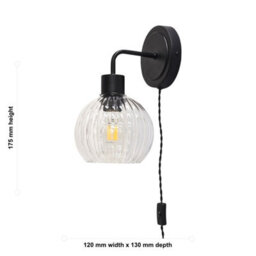 First Choice Lighting Set Of 2 Toby -Black Plug In Wall Light Fittings Only - thumbnail 6