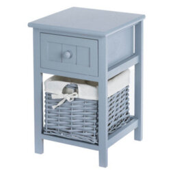 Livivo Grey Bedside Table With Wicker Basket Drawer Storage Cabinet Unit Shabby Chic Bedroom Furniture