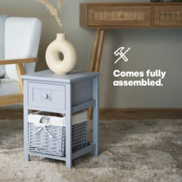 Livivo Grey Bedside Table With Wicker Basket Drawer Storage Cabinet Unit Shabby Chic Bedroom Furniture - thumbnail 6