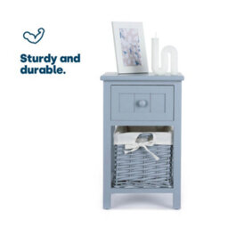Livivo Grey Bedside Table With Wicker Basket Drawer Storage Cabinet Unit Shabby Chic Bedroom Furniture - thumbnail 7