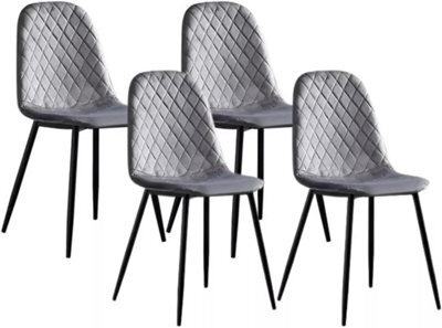 Alivio Pack Of 4 Velvet Dining Chairs With Metal Legs For Dressing Lounge Home Kitchen Counter Chairs (Grey)