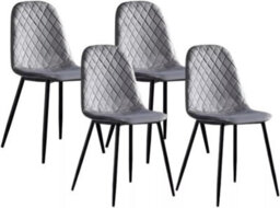 Alivio Pack Of 4 Velvet Dining Chairs With Metal Legs For Dressing Lounge Home Kitchen Counter Chairs (Grey)