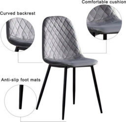 Alivio Pack Of 4 Velvet Dining Chairs With Metal Legs For Dressing Lounge Home Kitchen Counter Chairs (Grey) - thumbnail 5