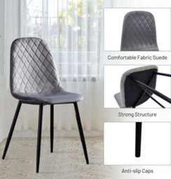 Alivio Pack Of 4 Velvet Dining Chairs With Metal Legs For Dressing Lounge Home Kitchen Counter Chairs (Grey) - thumbnail 7