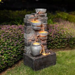 Teamson Home 72.3 Cm Outdoor 4-Tier Stacked Stone Cascading Water Fountain With Led Lights, Gray