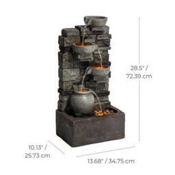 Teamson Home 72.3 Cm Outdoor 4-Tier Stacked Stone Cascading Water Fountain With Led Lights, Gray - thumbnail 6