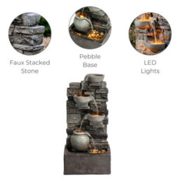 Teamson Home 72.3 Cm Outdoor 4-Tier Stacked Stone Cascading Water Fountain With Led Lights, Gray - thumbnail 5