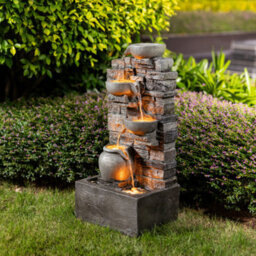Teamson Home 72.3 Cm Outdoor 4-Tier Stacked Stone Cascading Water Fountain With Led Lights, Gray - thumbnail 9