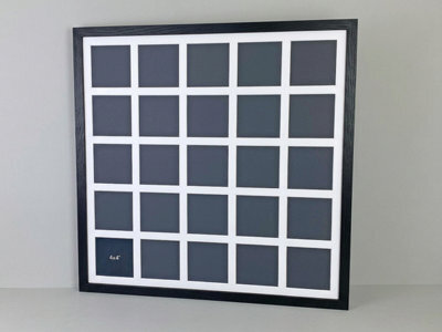 "Photoframesandmore Black Multi Aperture Frame. Holds Twenty-Five 4X4"" Photos. 60X60Cm." - image 1