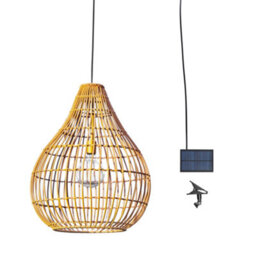 Teamson Home Outdoor Garden Hanging Light Lantern, Solar Powered, With Bulb, Dimmer, Timer & Remote, Brown Wicker - thumbnail 6