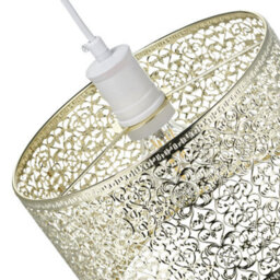 Happy Homewares Ornate Moroccan Style Decorated Shiny Gold Metal Pendant Lamp Shade 25Cm X 15Cm - thumbnail 4