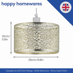 Happy Homewares Ornate Moroccan Style Decorated Shiny Gold Metal Pendant Lamp Shade 25Cm X 15Cm - thumbnail 5